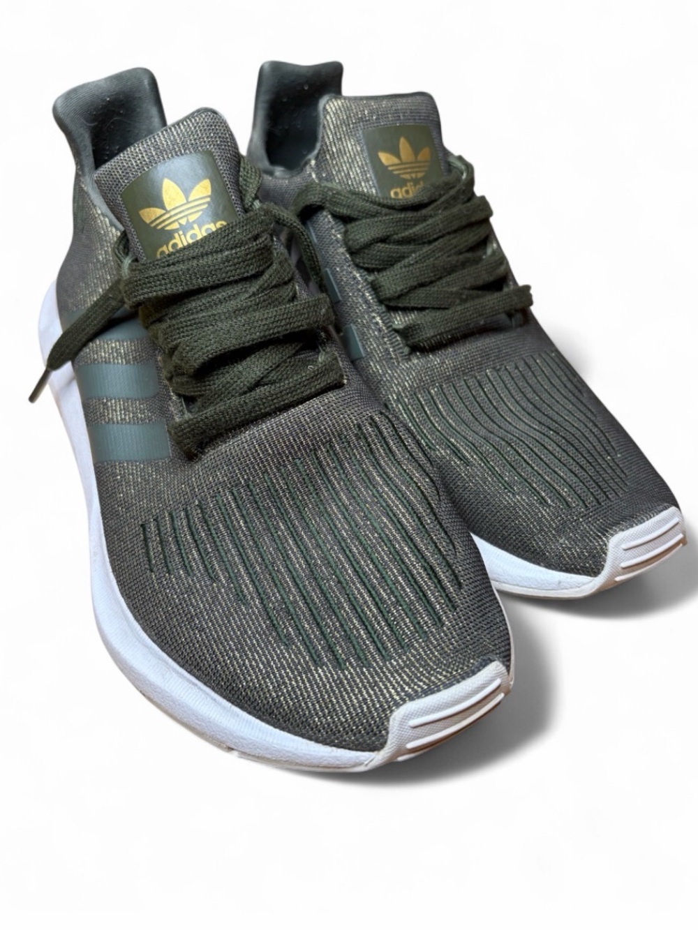 Adidas Green/Gold Women’s Knit Sneakers US 7 Lightweight Running Shoes